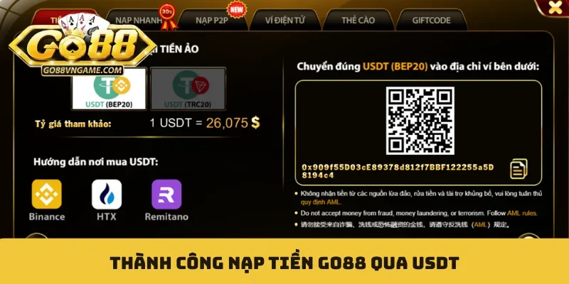 GO88 - Tải GO 88 IOS, APK, ANDROID Mới Nhất 2026 Thành công nạp tiền GO88 qua USDT